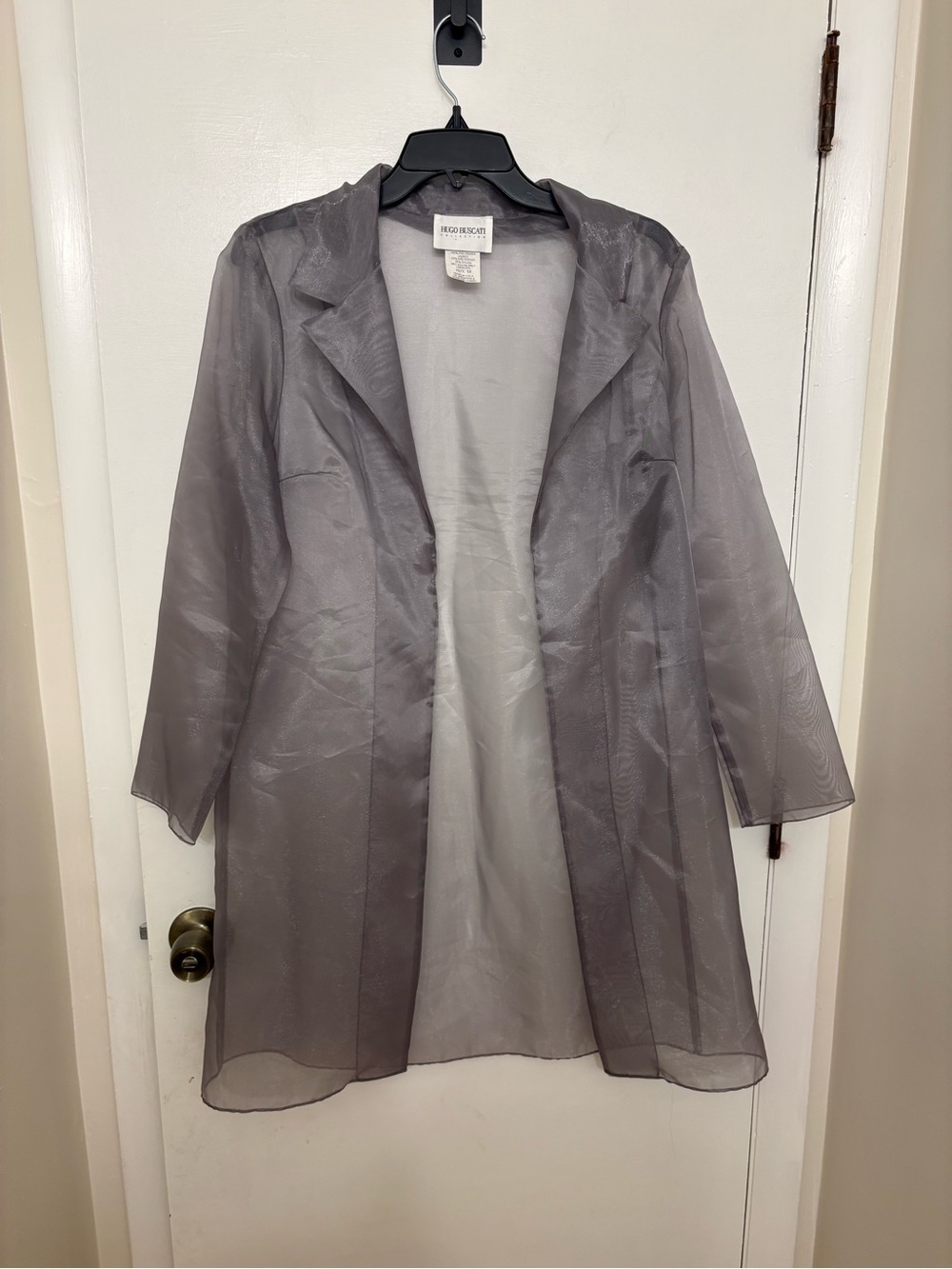 Vintage Hugo Buscati Sheer Organza Duster Jacket Grey Open Front Metallic Sz 10